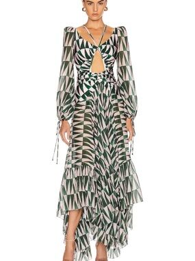PatBO Green & Cream Geometric Cutout Maxi Dress - Women
